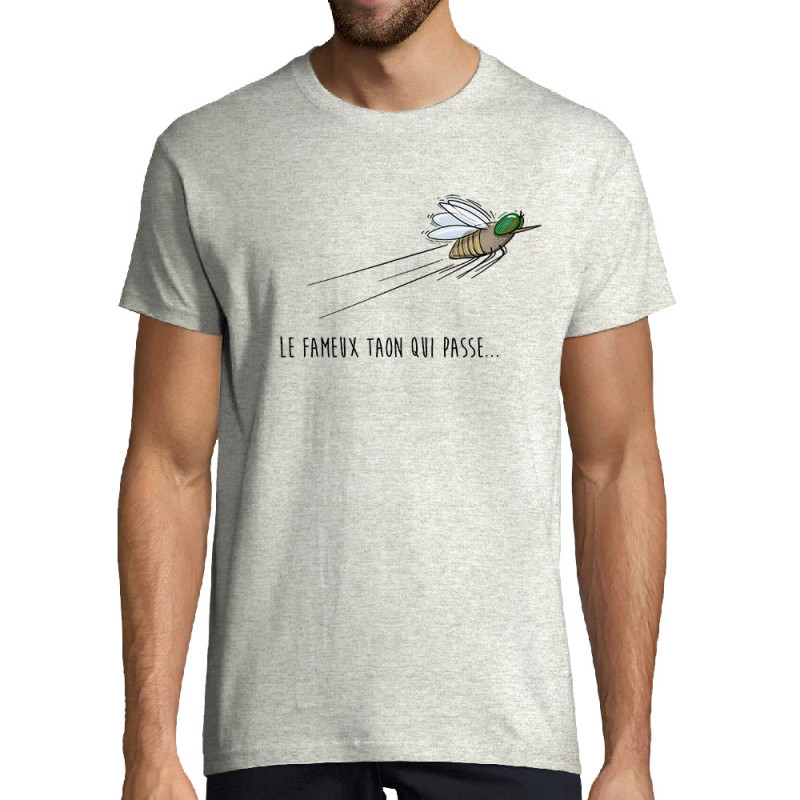 Tee-shirt homme blanc chiné Le fameux taon qui passe (Mr Mouton,Animaux,Humour)