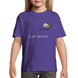 T-shirt enfant violet foncé Le fameux taon qui passe (Mr Mouton,Animaux,Humour)
