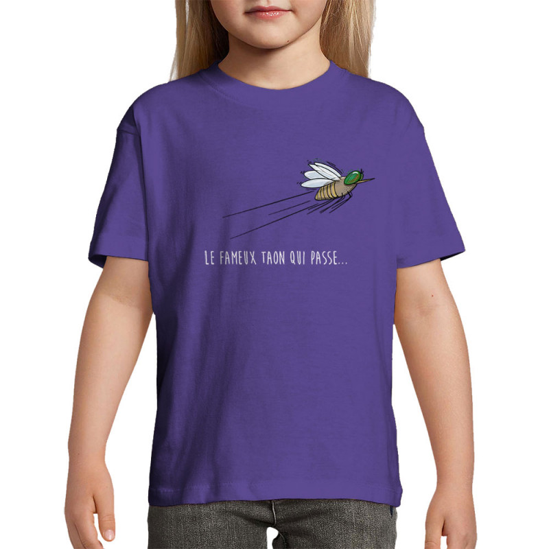 T-shirt enfant violet foncé Le fameux taon qui passe (Mr Mouton,Animaux,Humour)