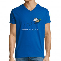 T-shirt homme col V bleu royal Le fameux taon qui passe (Mr Mouton,Animaux,Humour)