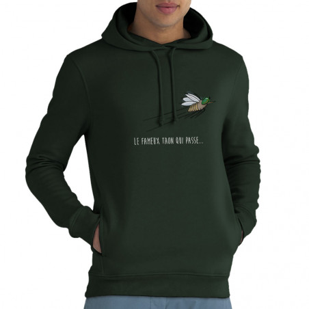 Sweat homme à capuche coton bio vert foncé Le fameux taon qui passe (Mr Mouton,Animaux,Humour)