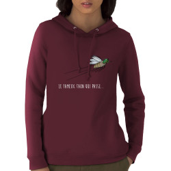 Sweat femme à capuche coton bio bordeaux Le fameux taon qui passe (Mr Mouton,Animaux,Humour)