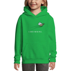 Sweat enfant à capuche vert prairie Le fameux taon qui passe (Mr Mouton,Animaux,Humour)