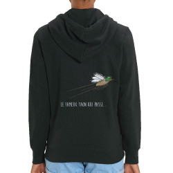 Sweat femme zippé à capuche coton bio noir Le fameux taon qui passe (Mr Mouton,Animaux,Humour)