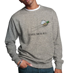 Sweat homme col rond gris chiné Le fameux taon qui passe (Mr Mouton,Animaux,Humour)