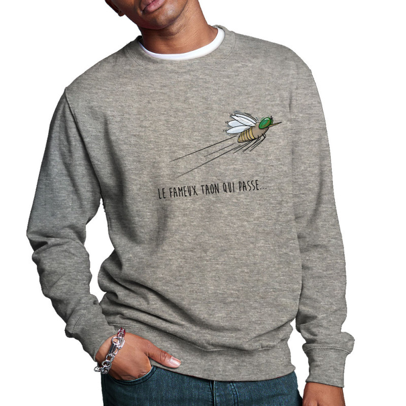 Sweat homme col rond gris chiné Le fameux taon qui passe (Mr Mouton,Animaux,Humour)
