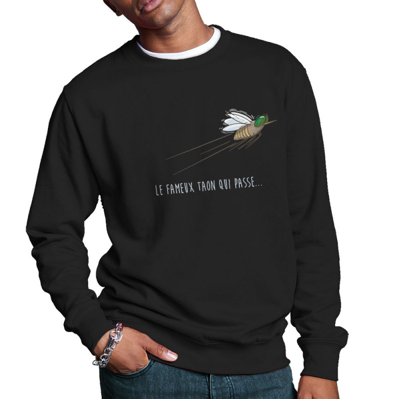 Sweat homme col rond noir Le fameux taon qui passe (Mr Mouton,Animaux,Humour)