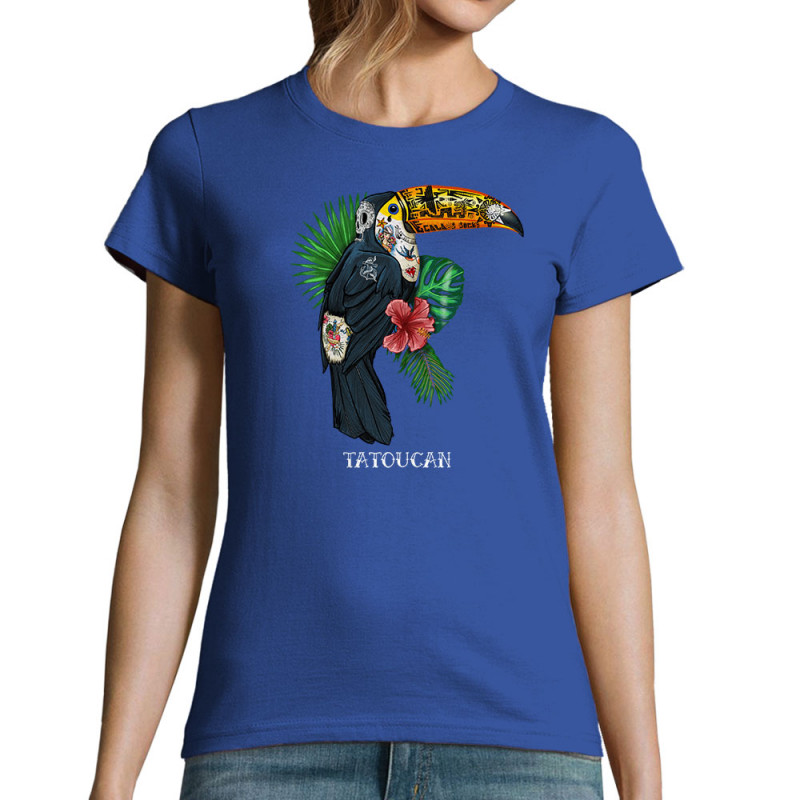 T-shirt femme bleu royal Tatoucan (Mr Mouton,Animaux,Humour)