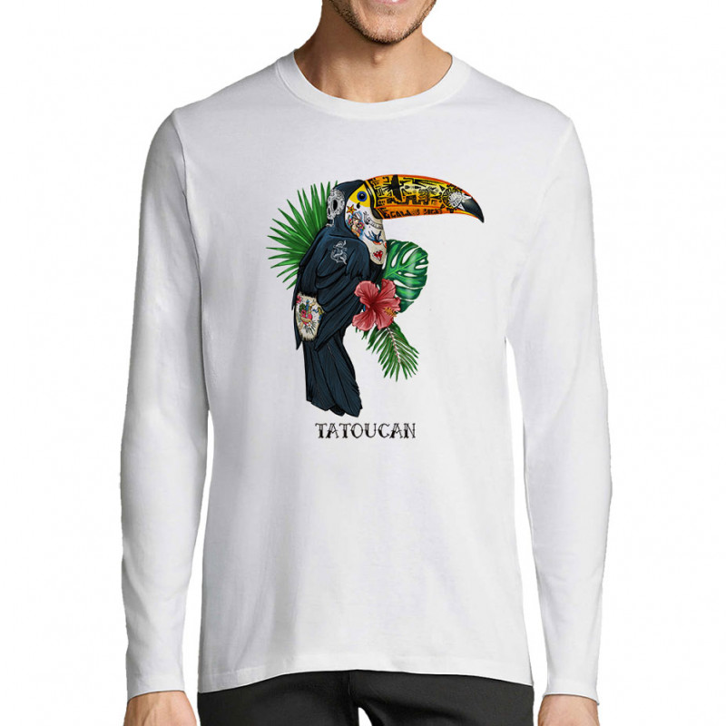 T-shirt homme manches longues blanc Tatoucan (Mr Mouton,Animaux,Humour)