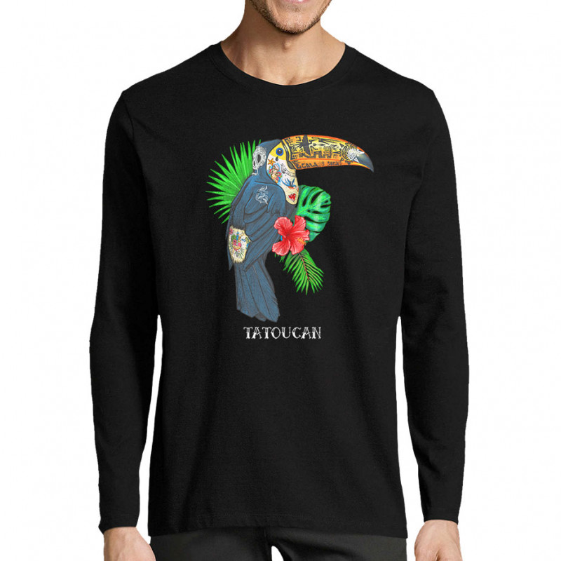T-shirt homme manches longues noir Tatoucan (Mr Mouton,Animaux,Humour)