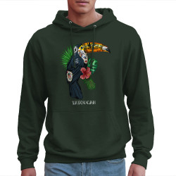 Sweat homme à capuche vert foncé Tatoucan (Mr Mouton,Animaux,Humour)