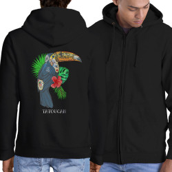 Sweat homme à capuche zippé noir Tatoucan (Mr Mouton,Animaux,Humour)