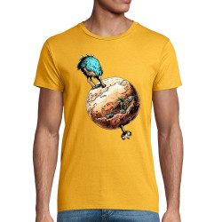 T-shirt homme coton bio jaune Autruche Terre (Gondrax,Animaux,Humour)