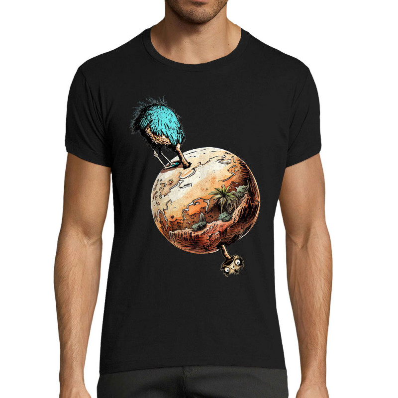 T-shirt homme fit noir Autruche Terre (Gondrax,Animaux,Humour)