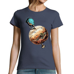 T-shirt femme bleu denim Autruche Terre (Gondrax,Animaux,Humour)