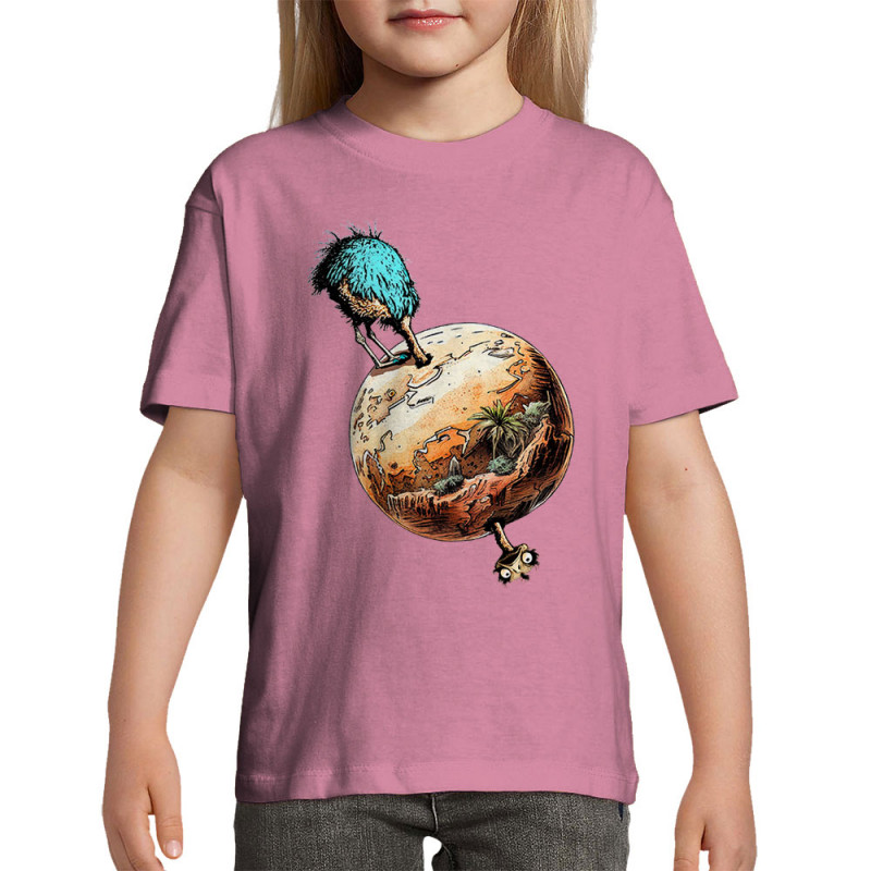 T-shirt enfant rose Autruche Terre (Gondrax,Animaux,Humour)