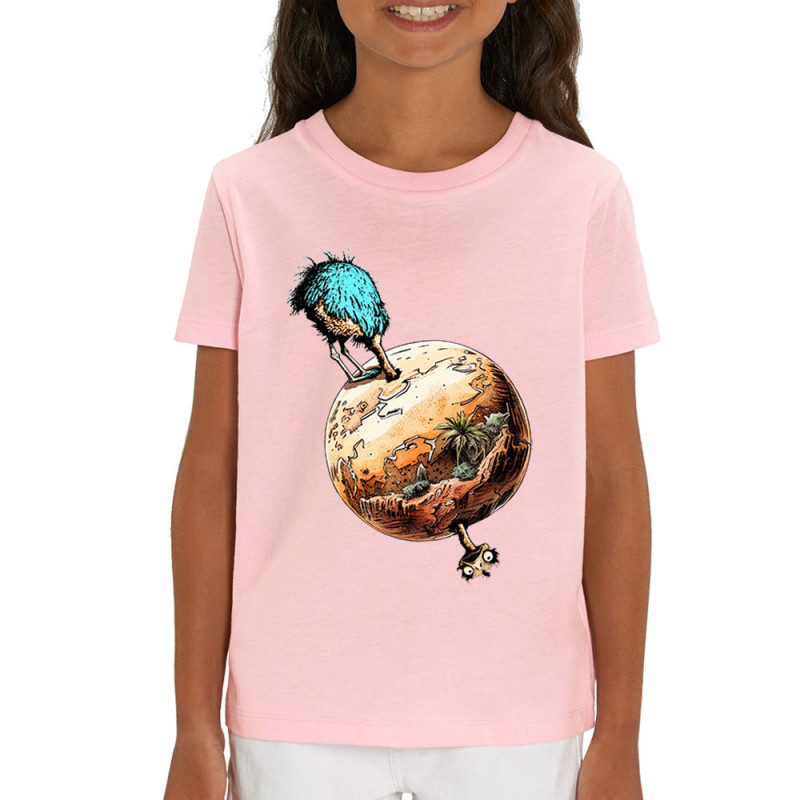 T-shirt enfant coton bio rose clair Autruche Terre (Gondrax,Animaux,Humour)