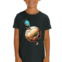 T-shirt enfant coton bio noir Autruche Terre (Gondrax,Animaux,Humour)