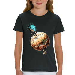 T-shirt enfant coton bio noir Autruche Terre (Gondrax,Animaux,Humour)