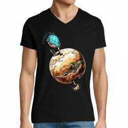 T-shirt homme col V noir Autruche Terre (Gondrax,Animaux,Humour)