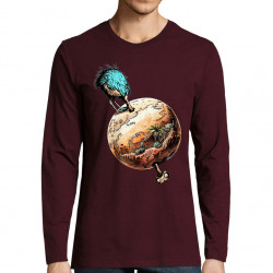 T-shirt homme manches longues bordeaux Autruche Terre (Gondrax,Animaux,Humour)