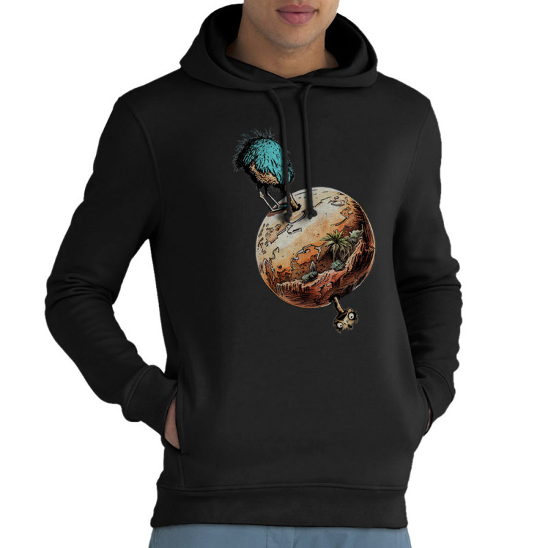 Sweat homme à capuche coton bio noir Autruche Terre (Gondrax,Animaux,Humour)