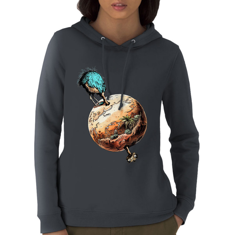 Sweat femme à capuche coton bio gris anthracite Autruche Terre (Gondrax,Animaux,Humour)