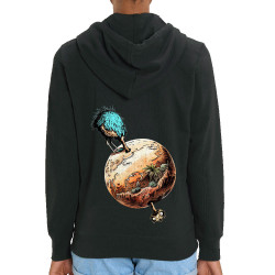 Sweat femme zippé à capuche coton bio noir Autruche Terre (Gondrax,Animaux,Humour)