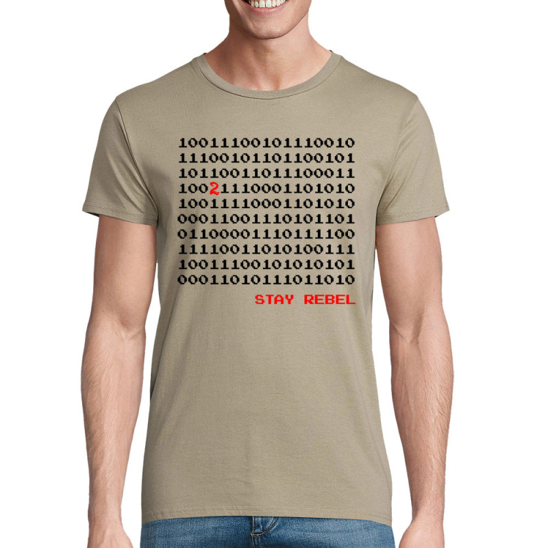 T-shirt homme coton bio kaki Stay Rebel Numbers (Jeux Vidéo / Geek)