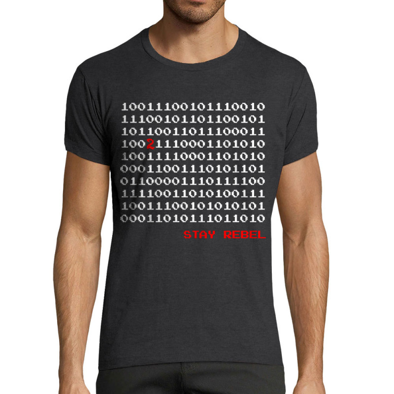 T-shirt homme fit gris anthracite chiné Stay Rebel Numbers (Jeux Vidéo / Geek)