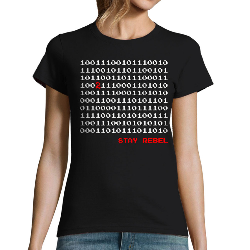 T-shirt femme noir Stay Rebel Numbers (Jeux Vidéo / Geek)