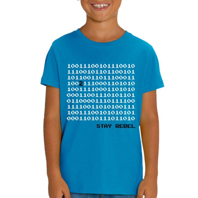 T-shirt enfant coton bio bleu azur Stay Rebel Numbers (Jeux Vidéo / Geek)