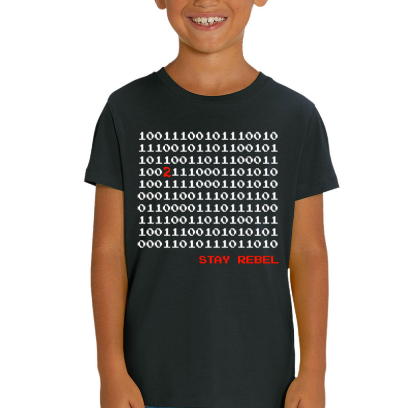 T-shirt enfant coton bio noir Stay Rebel Numbers (Jeux Vidéo / Geek)
