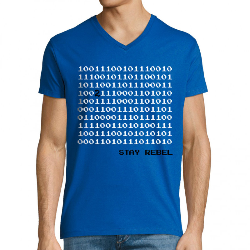 T-shirt homme col V bleu royal Stay Rebel Numbers (Jeux Vidéo / Geek)