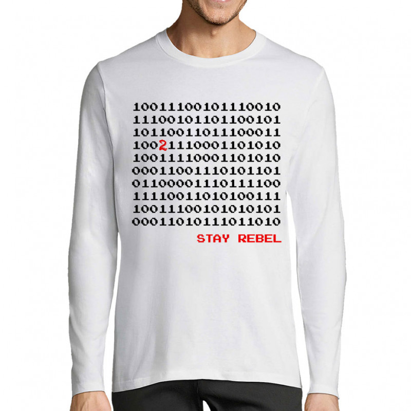 T-shirt homme manches longues blanc Stay Rebel Numbers (Jeux Vidéo / Geek)