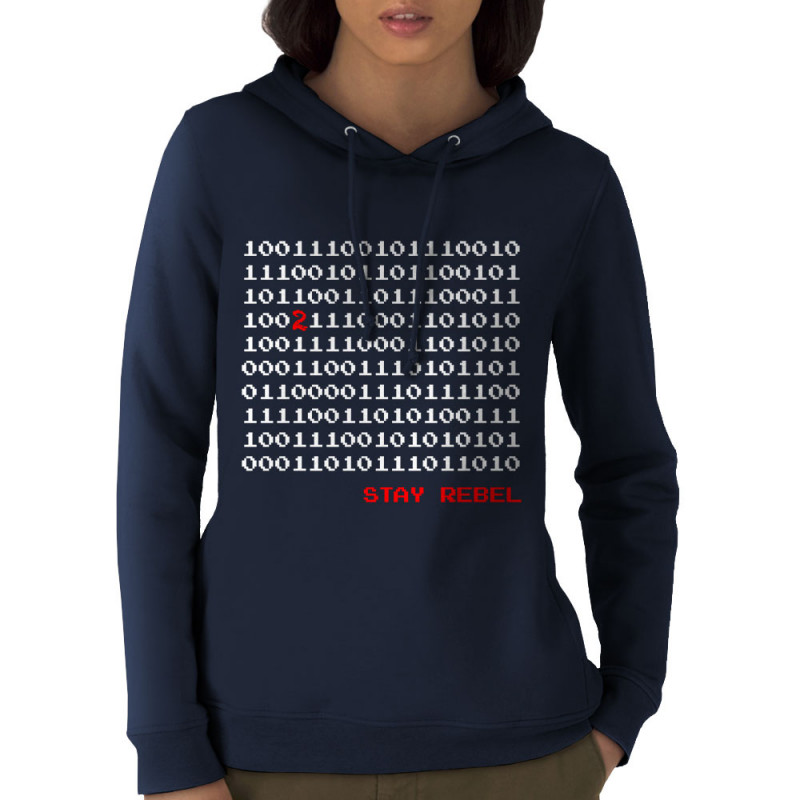 Sweat femme à capuche coton bio bleu marine Stay Rebel Numbers (Jeux Vidéo / Geek)
