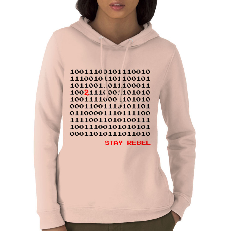 Sweat femme à capuche coton bio rose clair Stay Rebel Numbers (Jeux Vidéo / Geek)