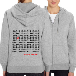 Sweat femme zippé à capuche coton bio gris chiné Stay Rebel Numbers (Jeux Vidéo / Geek)