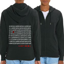 Sweat femme zippé à capuche coton bio noir Stay Rebel Numbers (Jeux Vidéo / Geek)