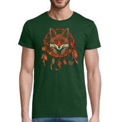 T-shirt homme coton bio vert bouteillle Indian Fox (Gondrax,Bad River,Animaux)