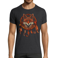 T-shirt homme fit gris anthracite chiné Indian Fox (Gondrax,Bad River,Animaux)