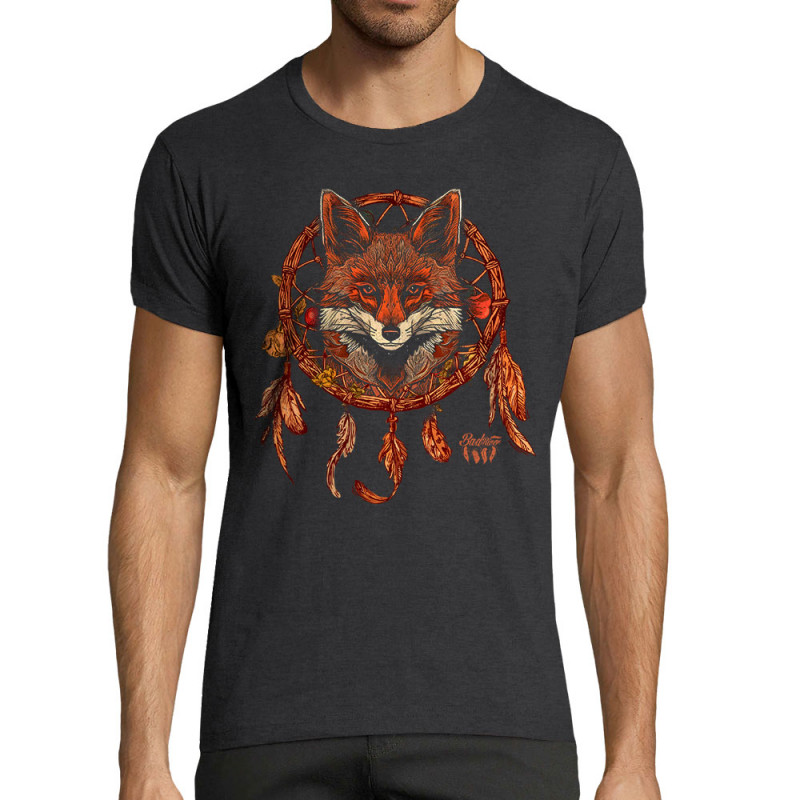 T-shirt homme fit gris anthracite chiné Indian Fox (Gondrax,Bad River,Animaux)