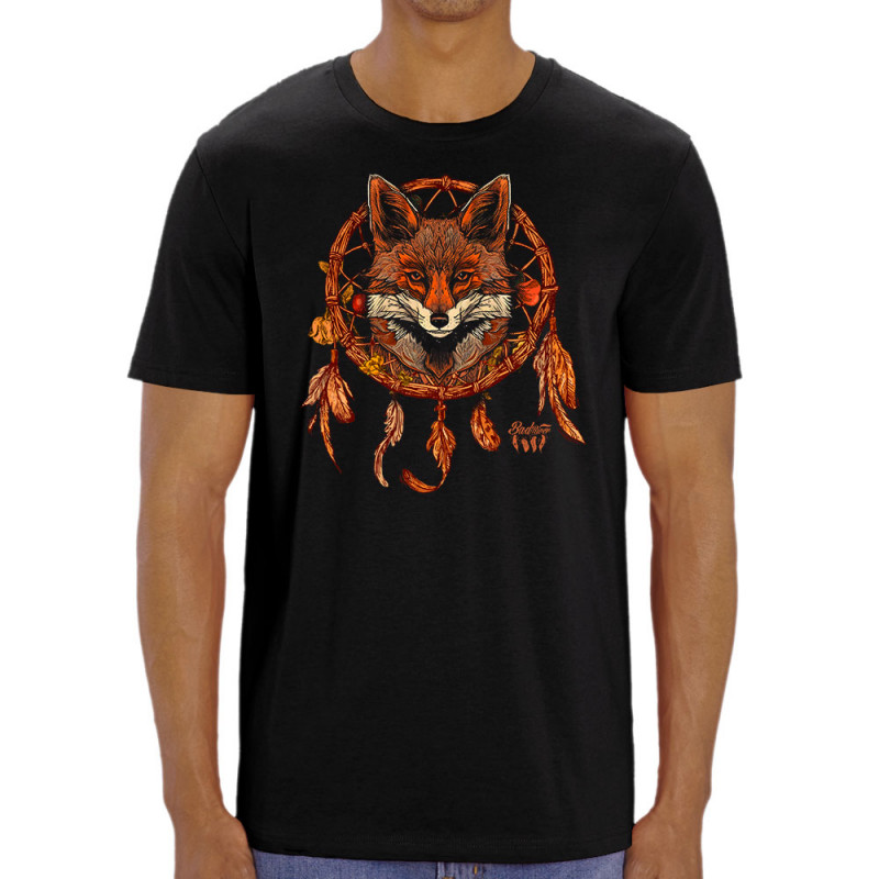 T-shirt homme coton bio noir Indian Fox (Gondrax,Bad River,Animaux)