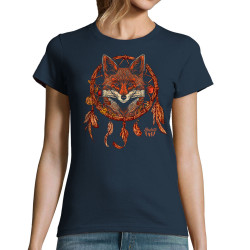 T-shirt femme bleu marine Indian Fox (Gondrax,Bad River,Animaux)