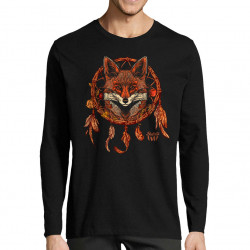 T-shirt homme manches longues noir Indian Fox (Gondrax,Bad River,Animaux)