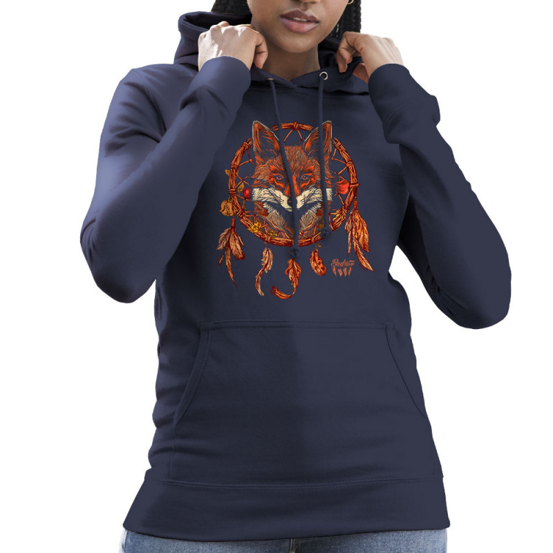Sweat femme à capuche bleu marine Indian Fox (Gondrax,Bad River,Animaux)