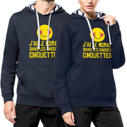 Sweat capuche à motifs unisexe bleu marine et marinière Le moral dans les choses chouettes (Andy,Humour)
