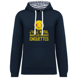 Sweat capuche à motifs unisexe bleu marine et marinière Le moral dans les choses chouettes (Andy,Humour)