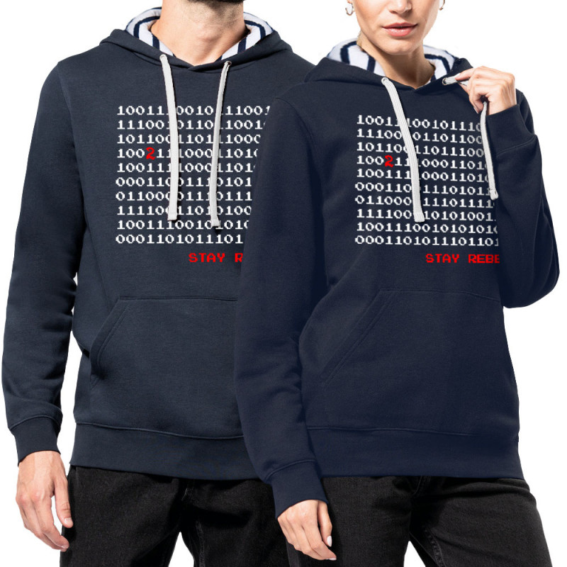 Sweat capuche à motifs unisexe bleu marine et marinière Stay Rebel Numbers (Jeux Vidéo / Geek)
