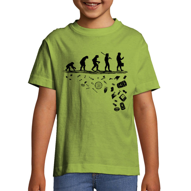 T-shirt enfant vert pomme Evolution Pollution (Gondrax,Evolution,Ecologie)